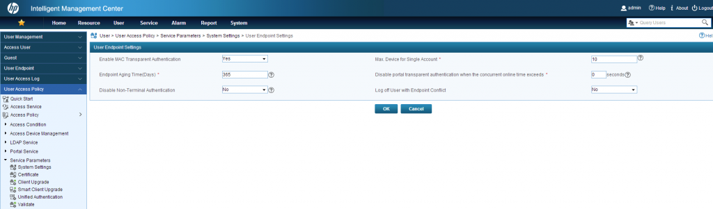 iMC UAM User Endpoint Settings