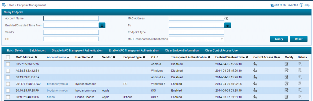 iMC UAM BYOD Endpoint Management