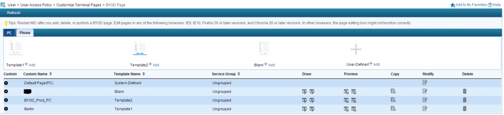 iMC UAM Create BYOD Page