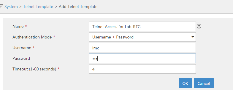 Add-iMC-Access-Template-for-Telnet
