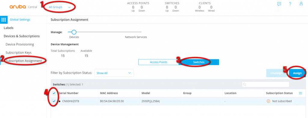 Aruba Central Provisioning License Device