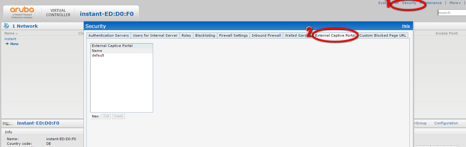 Aruba Instant with External Captive Portal - Add New Captive Portal Profile