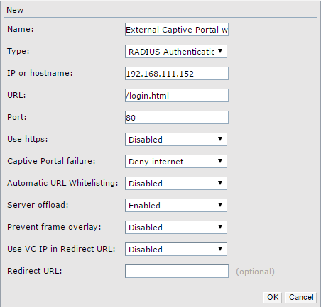 Aruba Instant with External Captive Portal - External Captive Portal Profile Options