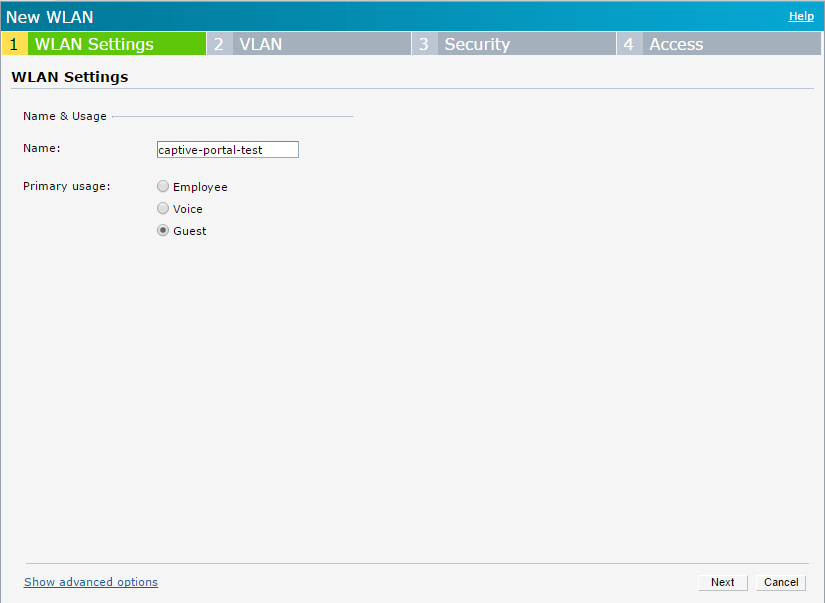 Aruba Instant with External Captive Portal - WLAN Settings