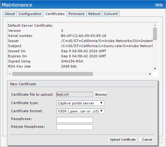 Aruba Instant - External Captive Portal Enhancement - Upload New Certificate