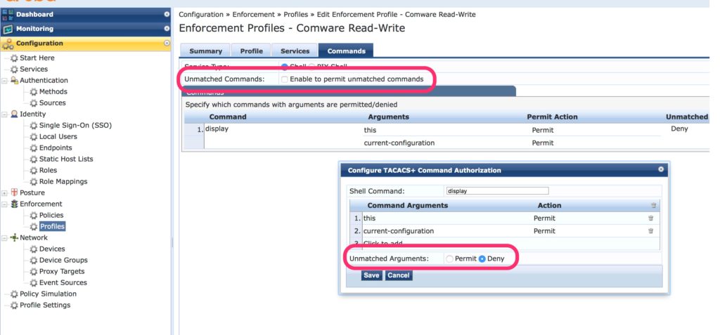 Operator Command Authorization and Accounting - ClearPass Enforcement Profile