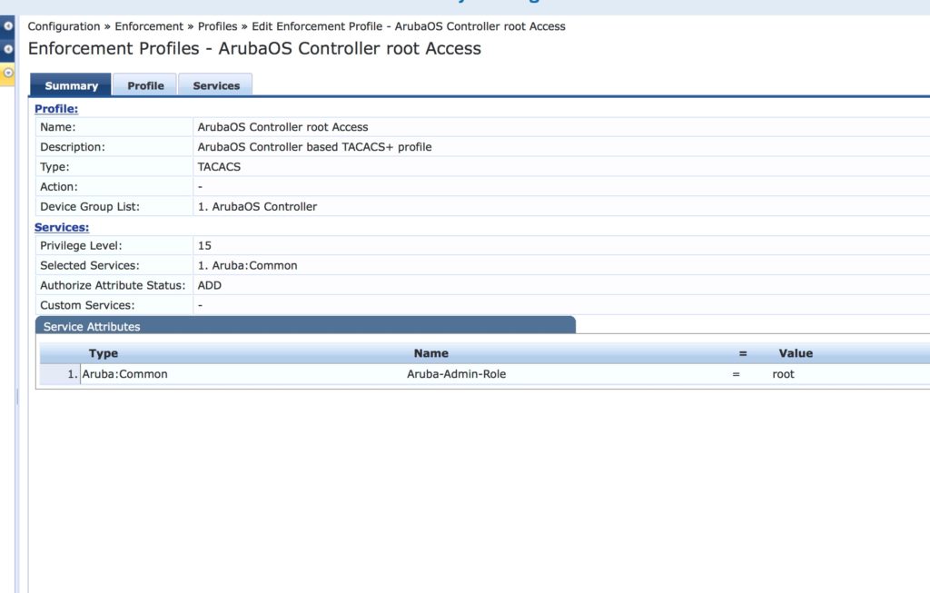Operator Login - ClearPass Add ArubaOS Profile for Controller