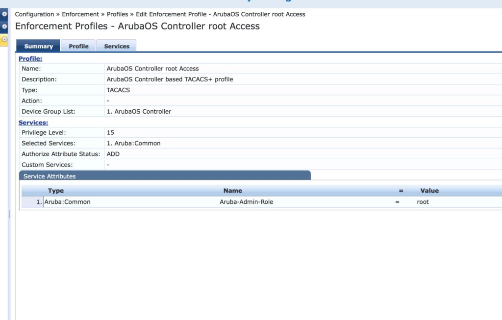 Operator Login - ClearPass Add ArubaOS Profile for Controller