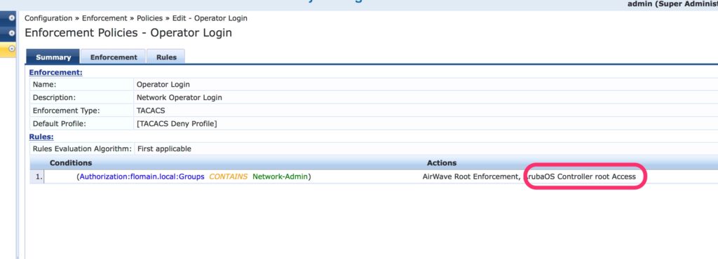 Operator Login - ClearPass Add ArubaOS Profile for Controller to Policy