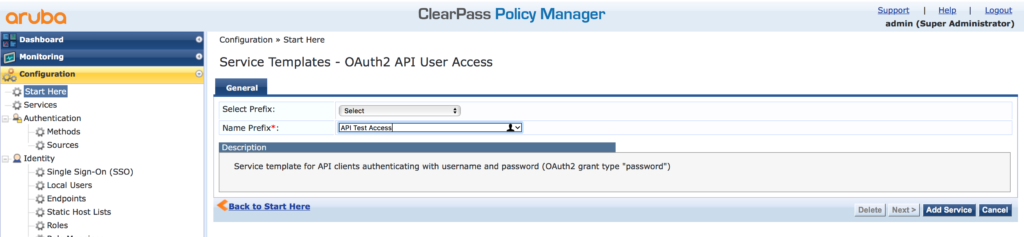 ClearPass RestAPI - Create Rest API Service