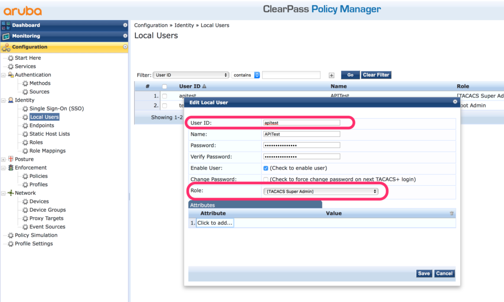 ClearPass RestAPI - Create Rest API User