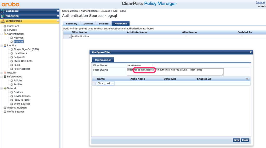 External SQL Authentication Source - Add Authentication Source Attributes