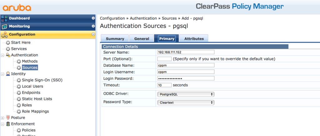 External SQL Authentication Source - Add Authentication Source Primary