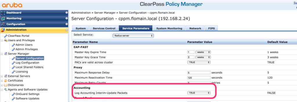 Mac Authentication with Username - Configure ClearPass for Interim Accounting