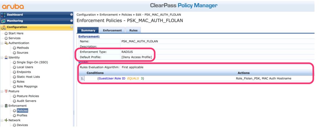 Mac Authentication with Username - Create Enforment Policy