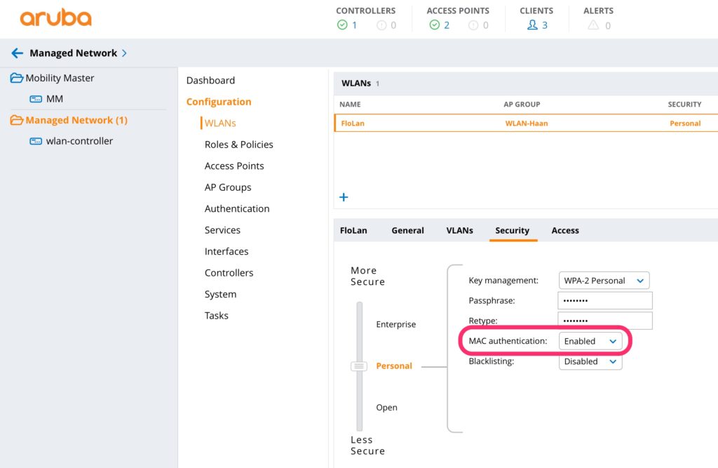 MAC Authentication with Username using ClearPass Flomain Networking