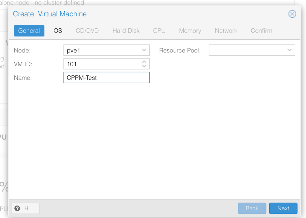 Install ClearPass on Proxmox - Create new VM General