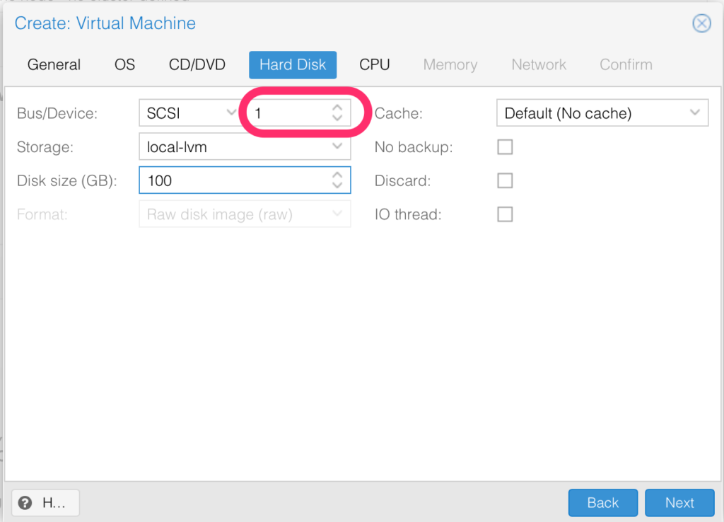 Install ClearPass on Proxmox - Create new VM Hard Disk