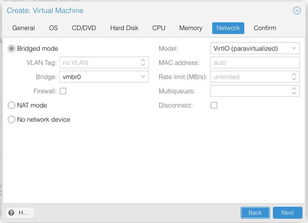 Install ClearPass on Proxmox - Create new VM Network