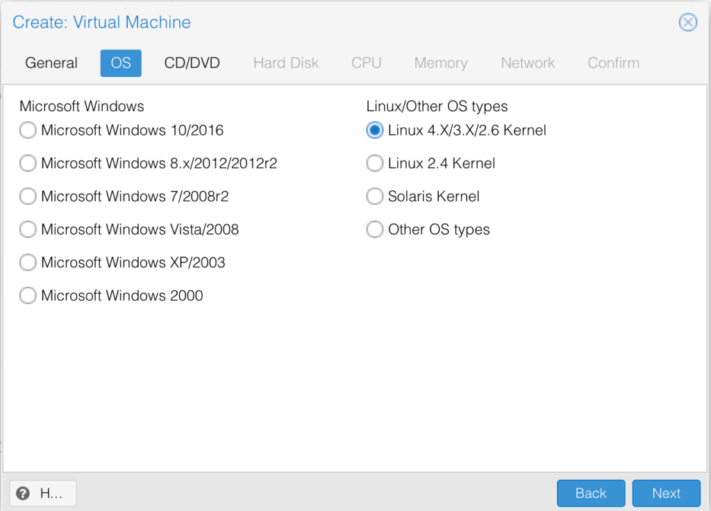Install ClearPass on Proxmox - Create new VM OS