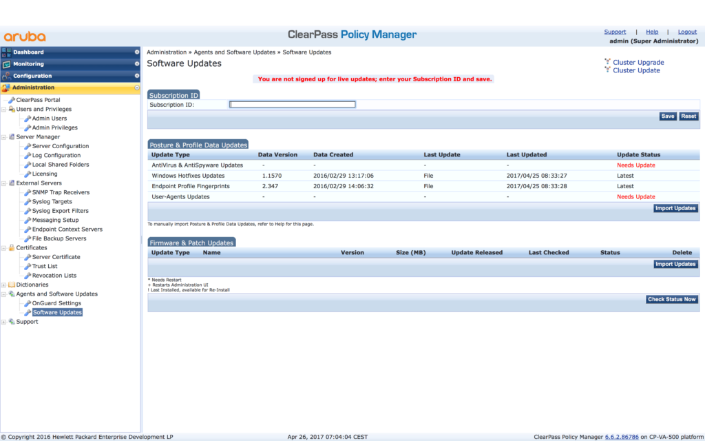 Migrate ClearPass - Enter Subscription ID