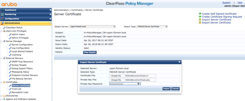 Migrate ClearPass - Restore Server Certificates