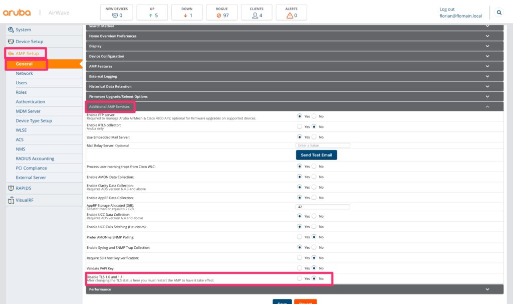 Sync Airwave AP's to iMC - Enable TLS 1.0 and 1.1 in AirWave