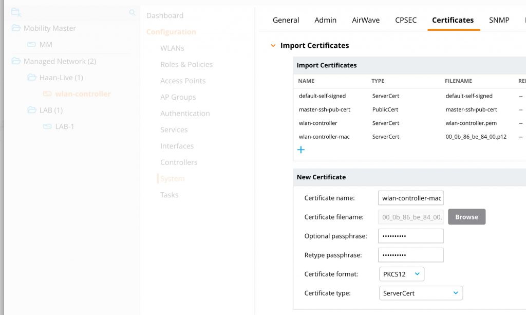 Controller Deployment - Import Certificate