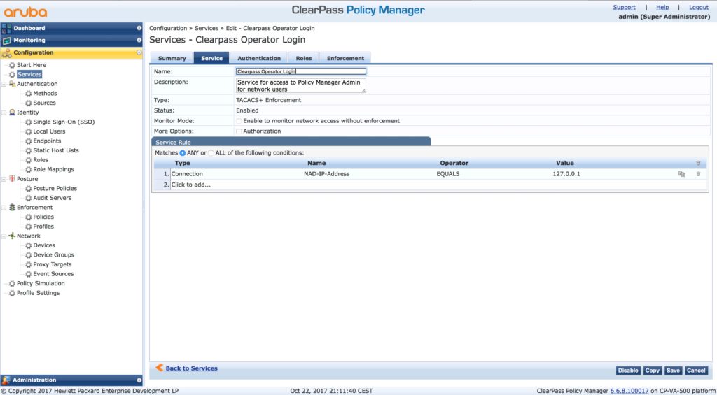 Clearpass Operator Login - Service