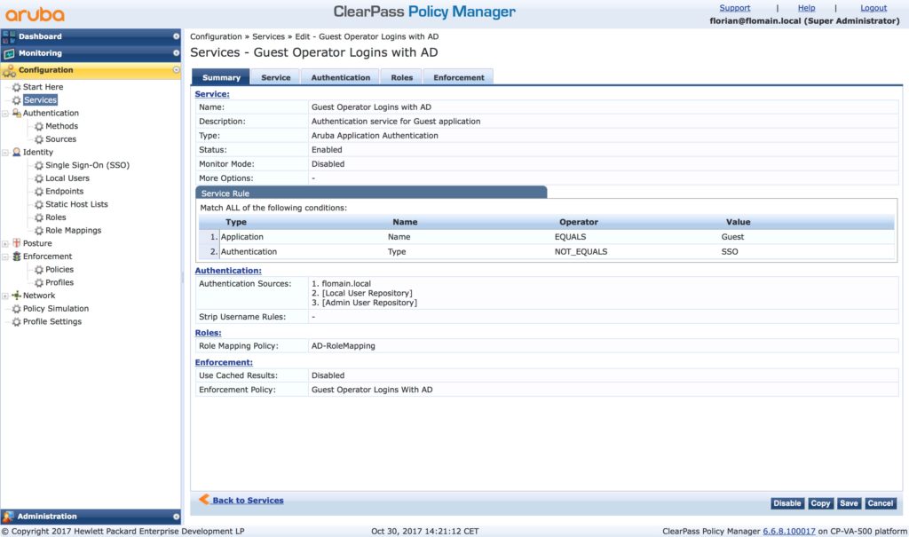 ClearPass Guest Operator Login - Authentication Service