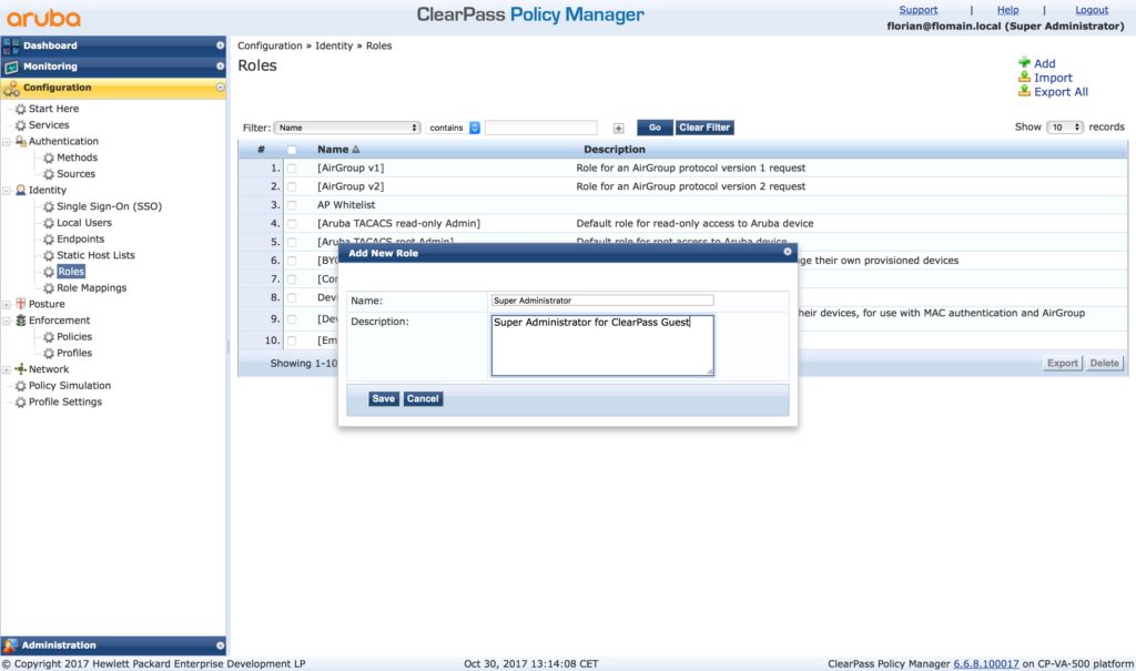 ClearPass Guest Operator Login - ClearPass Roles