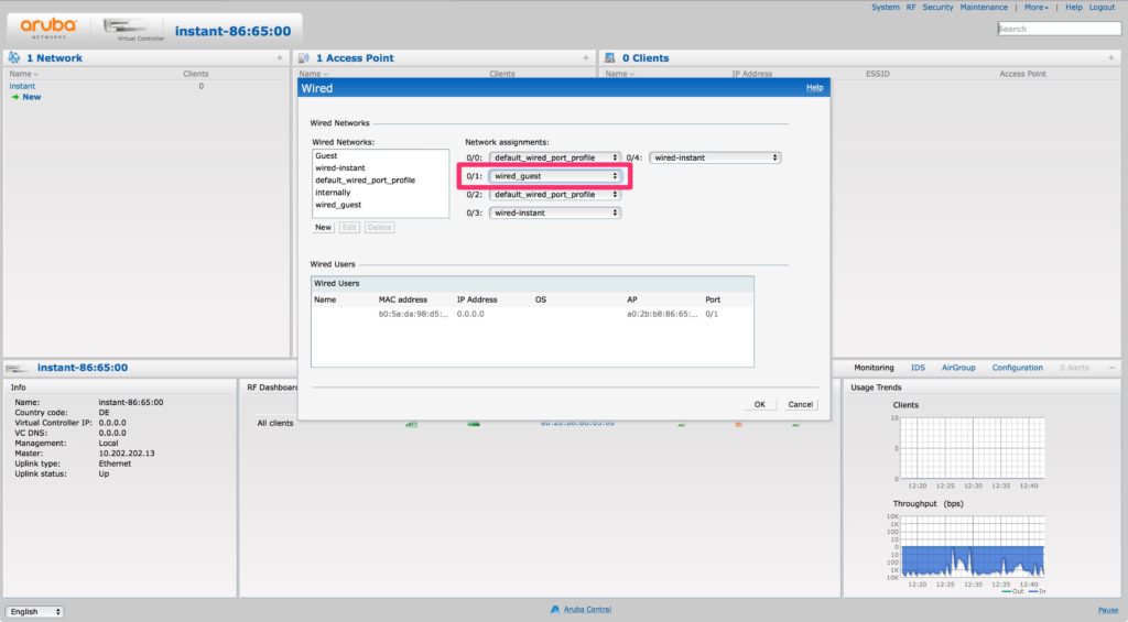 Wired Guest Access - Assign Wired Profile to a Port