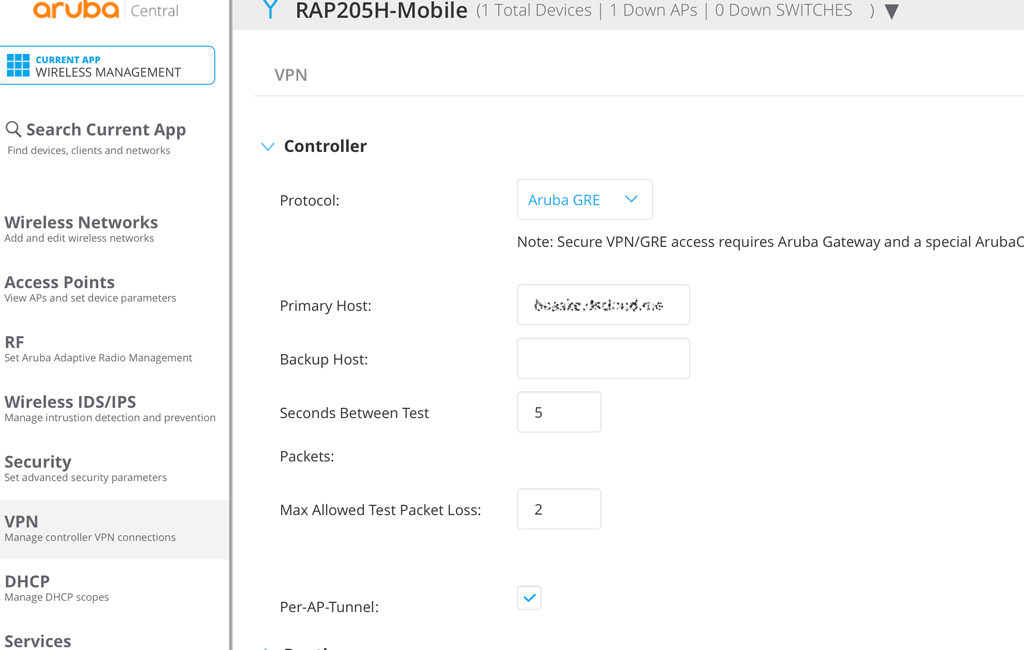 IAP-VPN - Configure Aruba GRE in Central