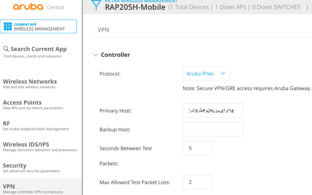 IAP VPN - Configure Aruba IPSec in Central