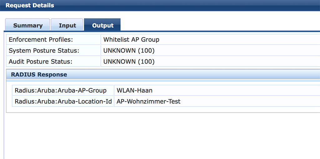 Output Details from ClearPass with new AP Name