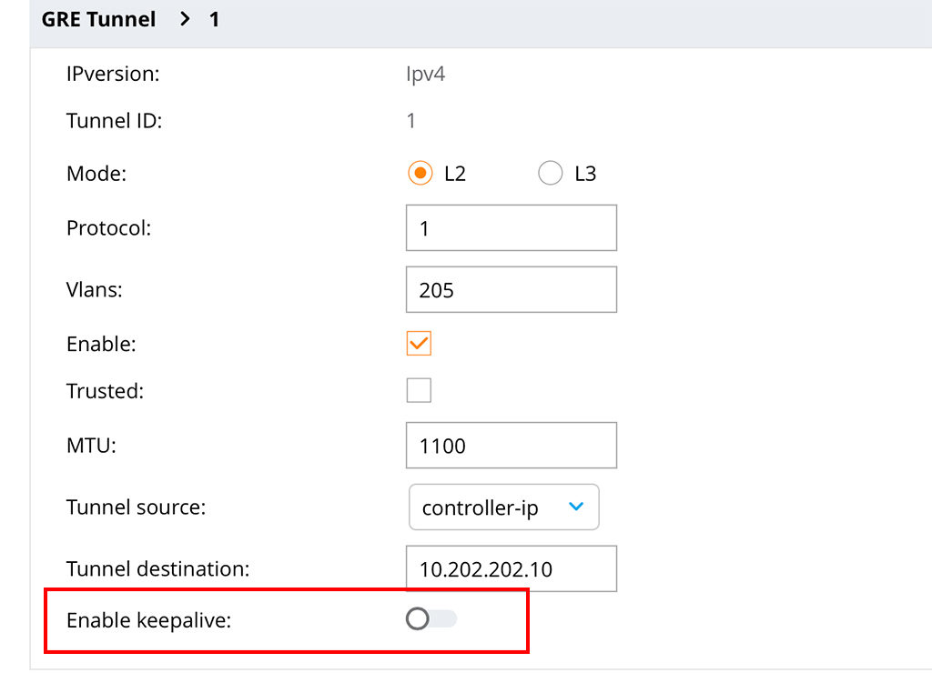 IAP VPN Guest - Create a GRE Tunnel on the Controller Keepalive