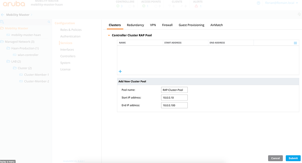 Basic RAP Setup - Add Cluster IP Address Pool