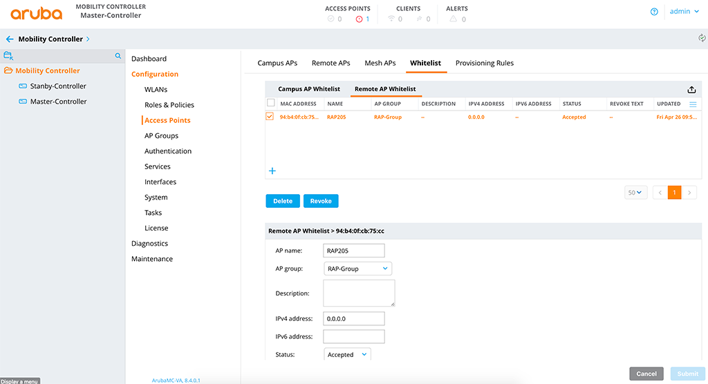 Basic RAP Setup with ArubaOS 8 Flomain Networking