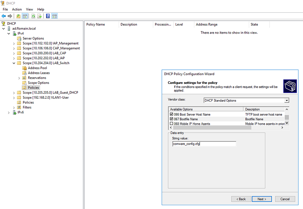 DHCP Vendor Class Identifier - Create Policy Optons