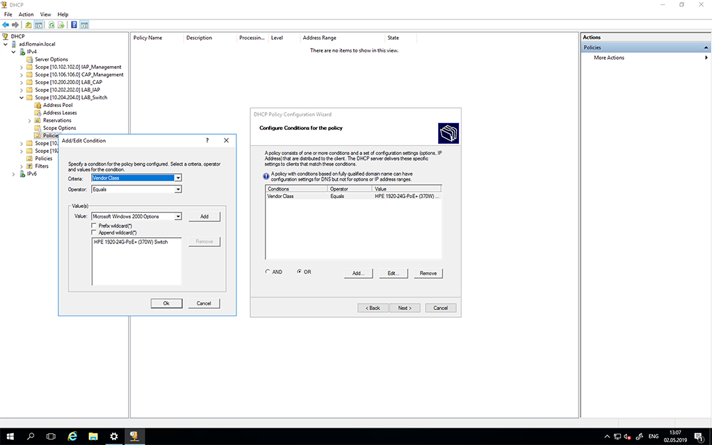 DHCP Vendor Class Identifier - Create Policy Rules