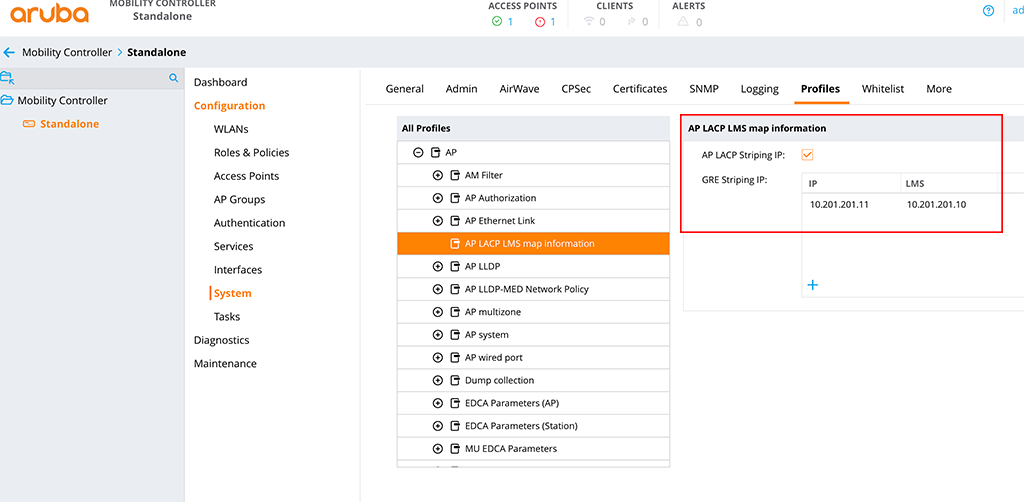 LACP for AP's - Set GRE Striping IP