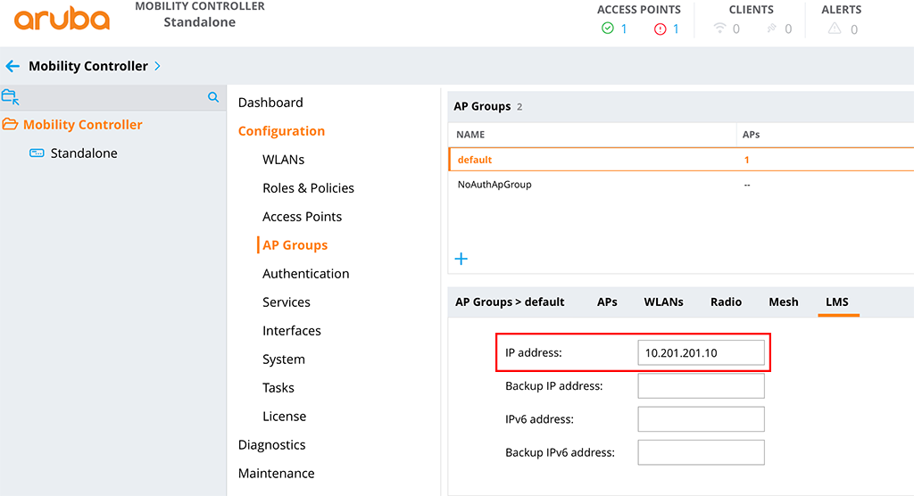 LACP for AP's - Set LMS IP