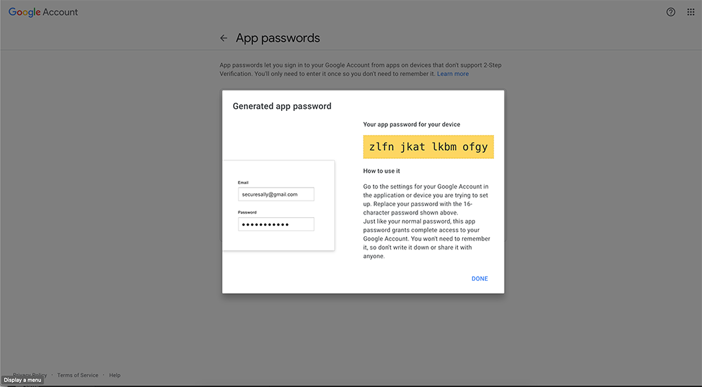 ClearPass with Gmail - App Password