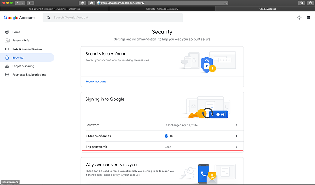 ClearPass with Gmail - Google Security Settings