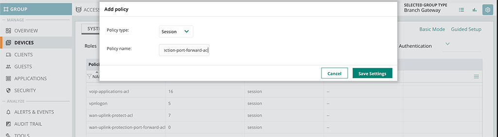 Port Forwarding with SD-Branch - Create new WAN ACL