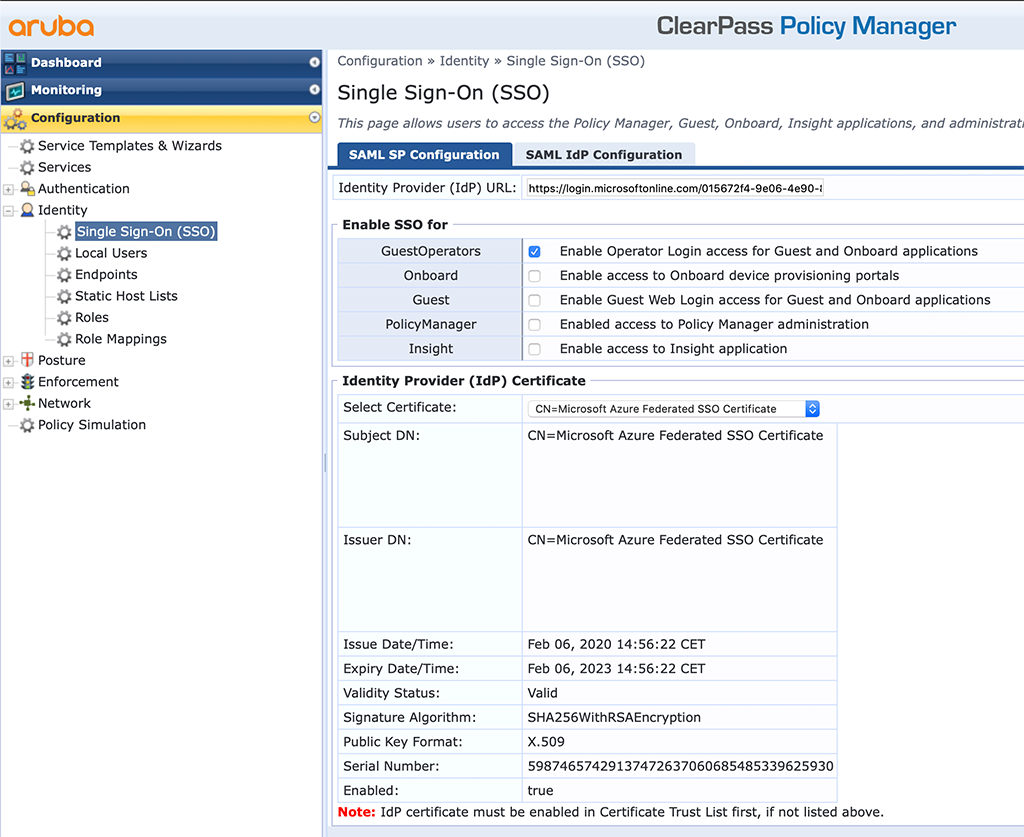 ClearPass SSO with Azure AD - Enable SSO for Guest and Onboard