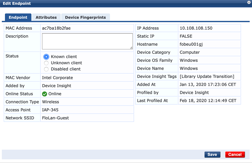 ClearPass Sponsored Guest Login - Endpoint Known Client