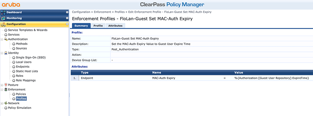 ClearPass Sponsored Guest Login - Guest MAC-Auth-Expiry Profile