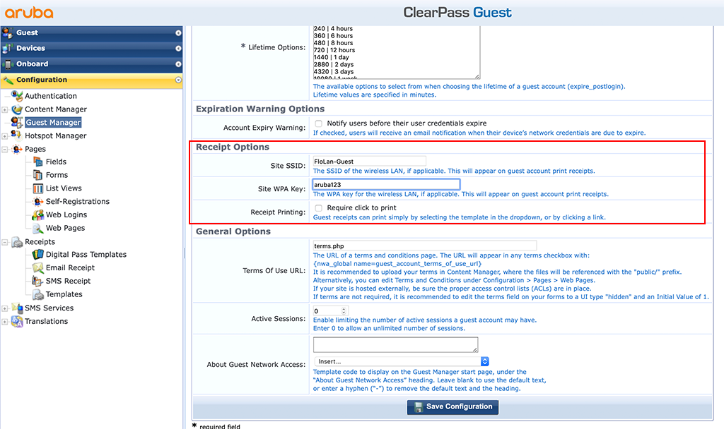 ClearPass Sponsored Guest Login - Guest Manager Settings