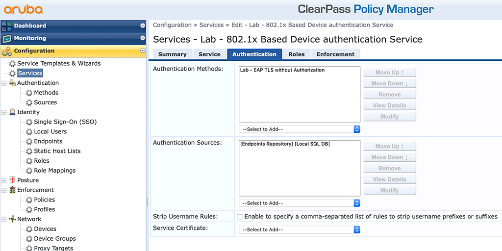 Campus AP Authentication - Add EAP Auth Service Authentication